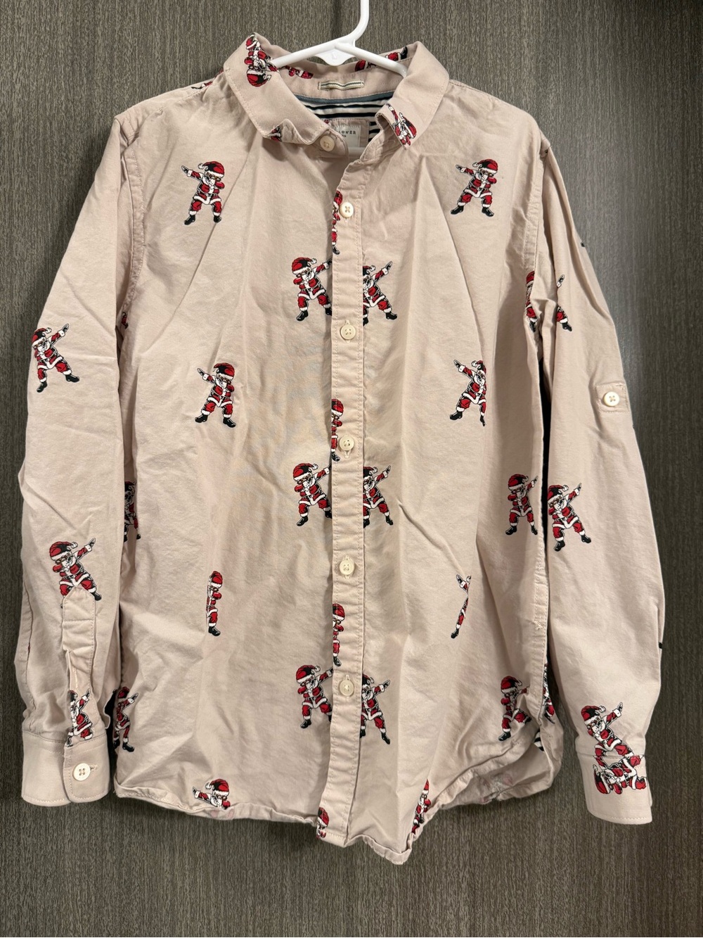 Denim & Flower Beige Button-Down Shirt with dabbing Santa 🎅